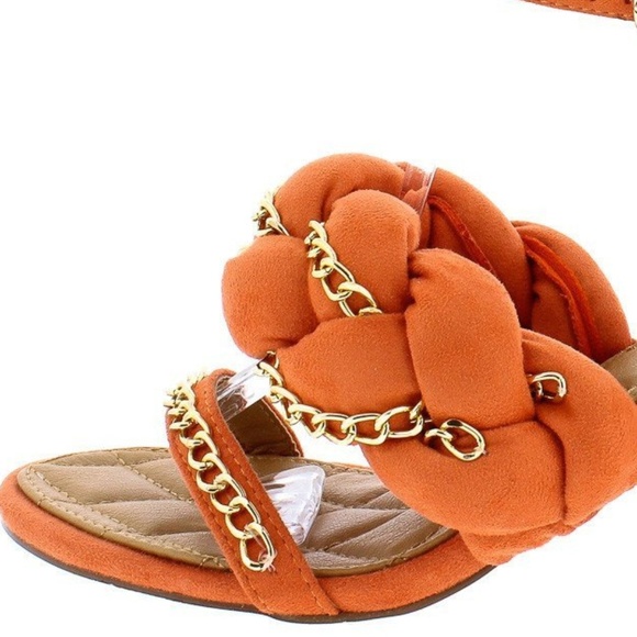 Orange Gold Chain Twisted Chunky Short Heels 8.5 - Picture 2 of 6